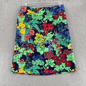 Talbots Skirt Womens 10 Navy Multi Floral Cotton Stretch A Line Knee Length Work